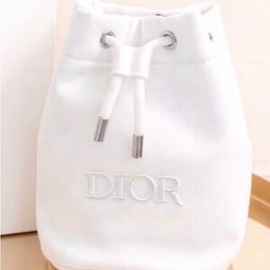 Dior Beauty White Drawstring  Cosmetic Bucket Pouch